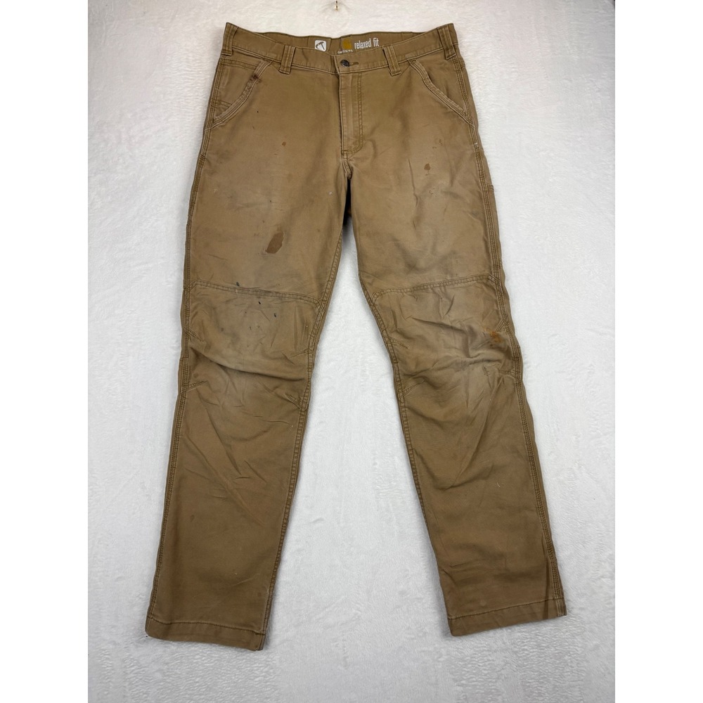 Carhartt Men's 36x34 Relaxed Fit Work Pants Tan Canvas Cargo Distressed‎ Pocket